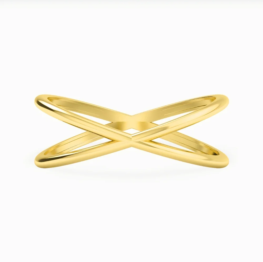 Gold Ring Contemporary Jewelry Dainty Double Cross Band Size 7 + Black Gift Box